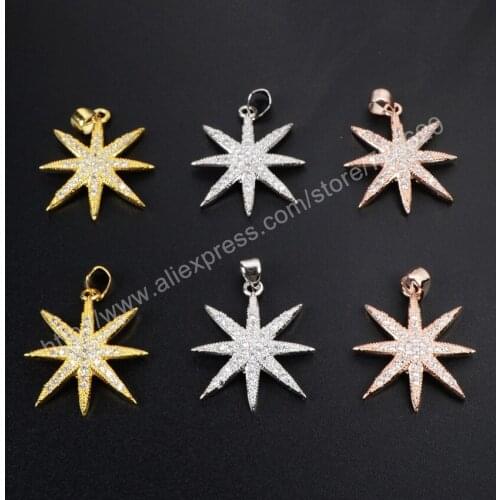 BOROSA 20pcs New Cubic Zircon Copper Star Pendant Micro Paved Rhinestones Pendants for necklace Jewelry finding For Women WX042