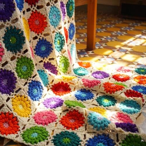 Handmade Crochet colorful Rainbow blanket Crochet cushion for sofa for chair Home Living Room Decorver crochet Warm blanket