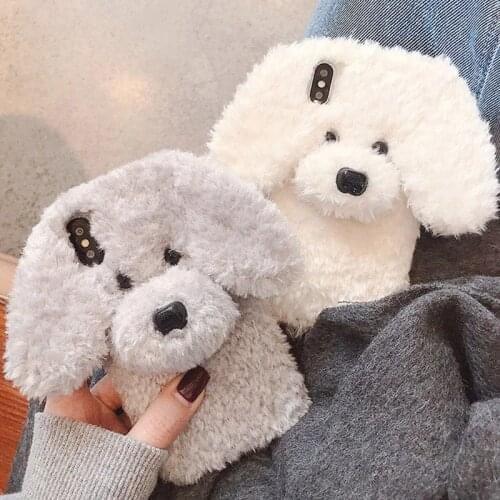 Fluffy Warm Case for Xiaomi Mi 8 9 SE 10 Lite 10T 9T Redmi 9AT 9A 9C 8A Note 8 9 Pro 8T 9S 3D Teddy Dog Soft Cover