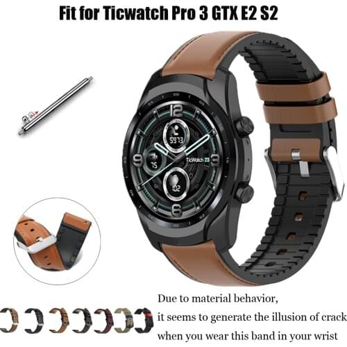 Strap For Ticwatch Pro 3 GPS/3 Lite/2020 Leather Silicone Replacement Bracelet for ticwatch GTX E2 S2 Smart Watchband Wristbelt