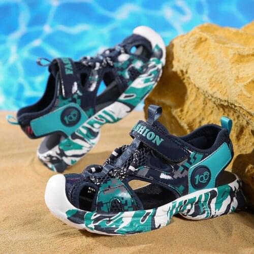 Fashion Kids Shoes Closed Toe Sport Sandals Boys Hook&Loop Beach Shoes Children Non-Slip Breathable Mesh Casual Outdoor Sandals