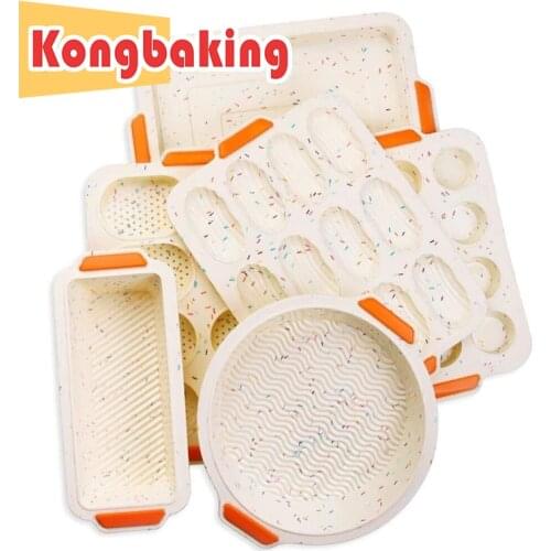 KongBaking Non-stick Bake Molds DIY Silicone Bakeware Set Muffin Pan Madeleine Pan Toast Loaf Pan Round Cake Square Cake Pan