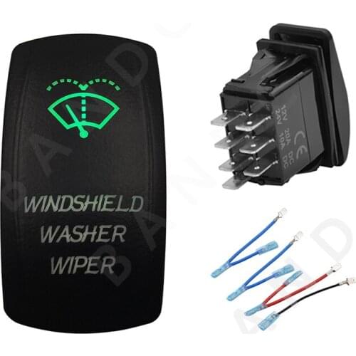 WINDSHIELD WASHER WIPER 7P (ON)-OFF-ON Momentary Green LED Light Laser-Etched Rocker Switch for Car Boat Yacht ARB,Jumper Wires