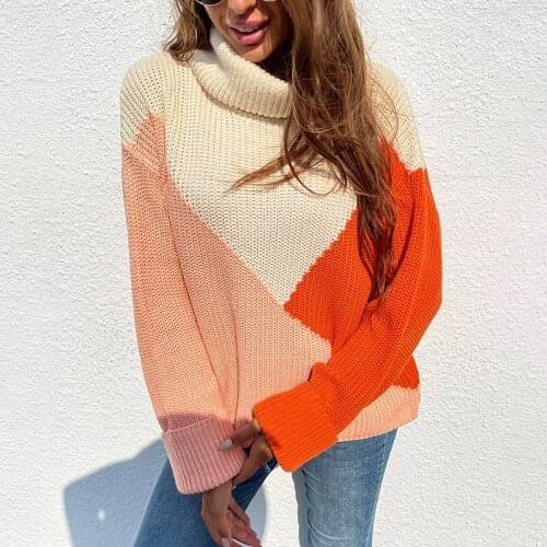 Women Winter Sweaters 2020 New European and American Contrast Color Lapels Pullover Knitwear Aesthetic Sweater