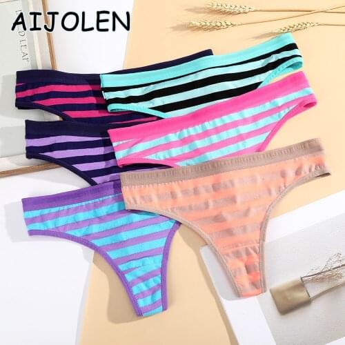 AIJOLEN Sexy Striped Ladies Underwear Cotton Multicolor Underpants Comfortable Thong G-String Soft Lingerie for Women Panties