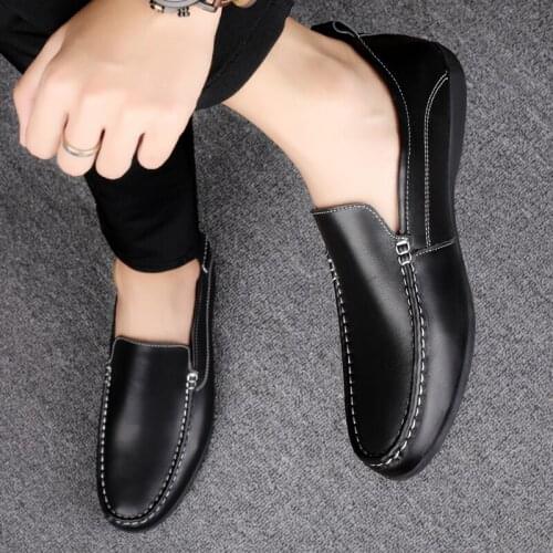 Luxury Trendy2021 Men Genuine Leather Flat Man Casual Mocasines Comfy Slip on Formal Loafers Male Driving Shoes Footwear