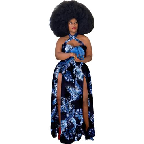 XL-5XL plus size dress summer 2021 women clothing Printed club sexy halter neck split maxi dresses Wholesale Dropshipping