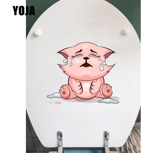 YOJA 19.2*16.4CM Tearful Cat Home Decoration Wall Decals Funny Cartoon Toilet Sticker T1-0206