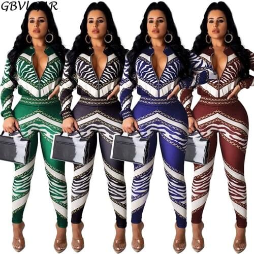 Women Autumn Winter Clothes Sexy Two Piece Set Zip Crop Top + Pants Sweat Suit Print Two Piece Outfits Matching Sets Tracksuit