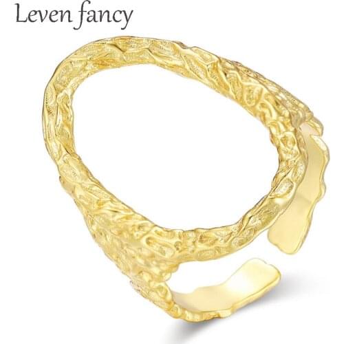 Simple Hand Hammered Open Oval Ring Gold Sterling Silver 925 Boho Chic Jewels Hollow Circle Ring for Women Daily Wear Jewelry