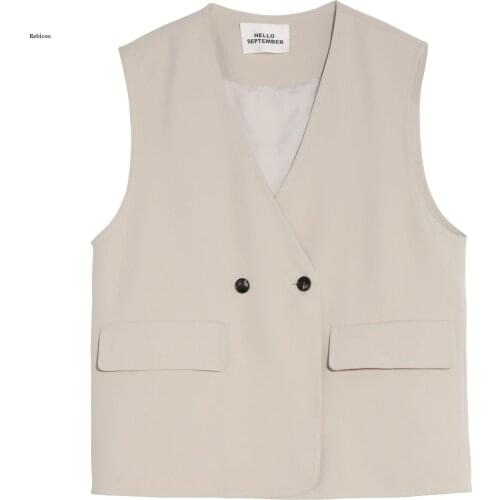 Women Sleeveless Suit Waistcoat Spring New Solid Coat Korean Casual Loose Vest Fashion