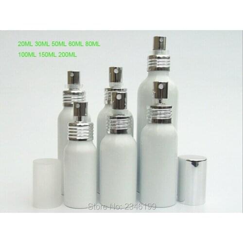 20ML50pcs/lot White Portable Travel Cosmetic Container,High Grade Aluminum Spray Bottle with Aluminum/Plastic Cover, Makeup Tool