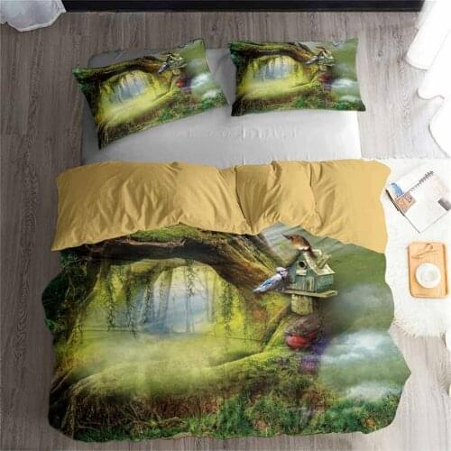HELENGILI 3D Bedding Set Forest Dreamland Print Duvet Cover Set Bedclothes with Pillowcase Bed Set Home Textiles #MJSL-49