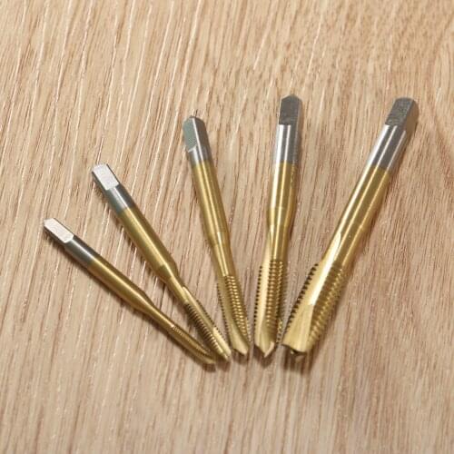 5Pcs/Set M3 M4 M5 M6 M8 Titanium Coated HSS Spiral Point Tap Straight Flute Thread Metric Machine Screw Tap Hand Tool Parts