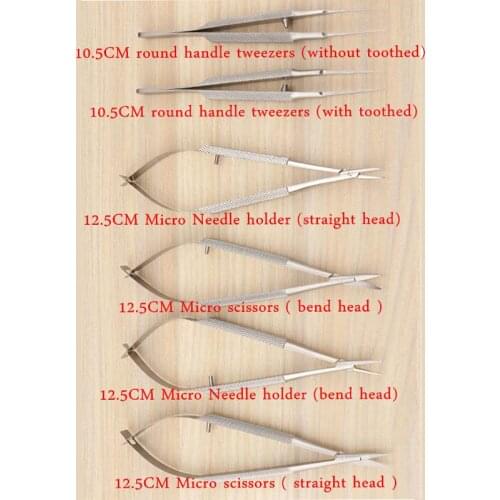 6pcs/set ophthalmic microsurgical instruments 12.5cm scissors+Needle holders +tweezers stainless steel surgical tool