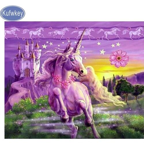 Unicorn Diamond Embroidery Full Square round Sticker Rhinestone Home-Decoration Icon cartoon fairy tale 3d 5d Diy