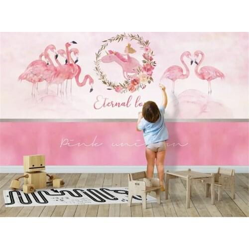 Beibehang Customized modern wall paper Nordic style animal flamingo childrens room background papel de parede 3d wallpaper