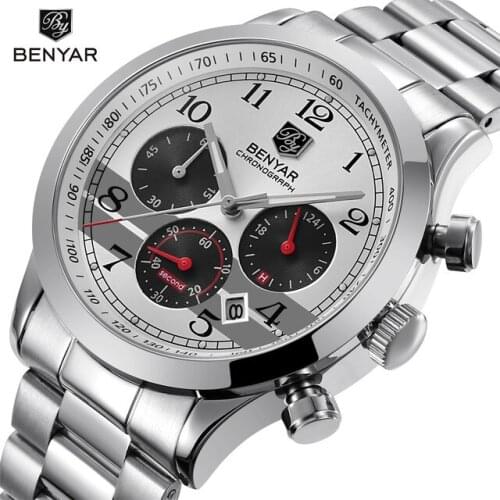 BENYAR Sports Waterproof Chronograph For Men watches luxury brand steel quartz military watch For men Horloge Relojes Hombre