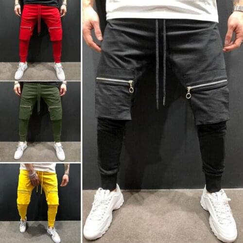Men Patchwork Cargo Harem Pants Solid Color Big Multi Pockets Hip Hop Long Pants Jogging Sports Trousers Casual Joggers Trousers
