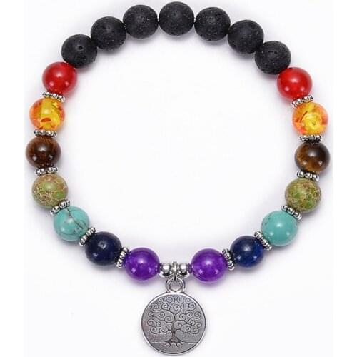 8 mm natural lava blue red beads with charm tree of life 3D sign pendant jewelry beaded bracelet for unisex men women gift 2021