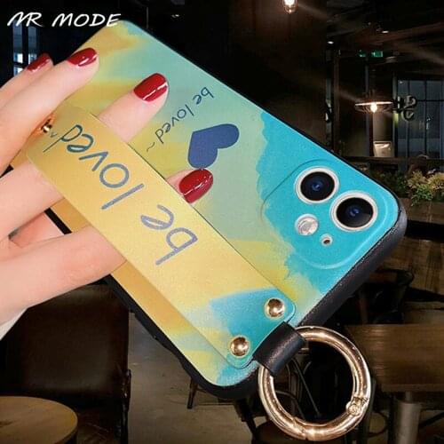 Matte Cute Gradient Watercolor Wristband Phone Case For Samsung Galaxy A32 A12 4G A52 A70 A21s A51 A71 5G Soft Hand Stand Cover