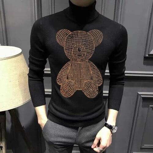 Black And White Top Warm Casual Slim Design Pullover Oversized Mens Turtleneck Sweater Luxury Brand Cartoon Sweatshirt