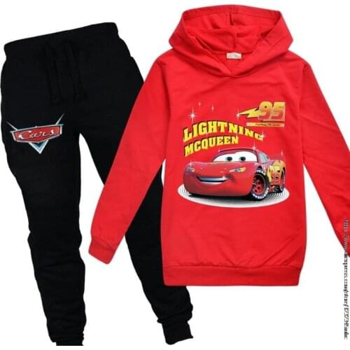Disney 95 Car Kids Boys Girls Autumn Cartoon Print Hoodie Pants Clothes Set Children Sweatshirt Outdoor Coat Trousers Wear