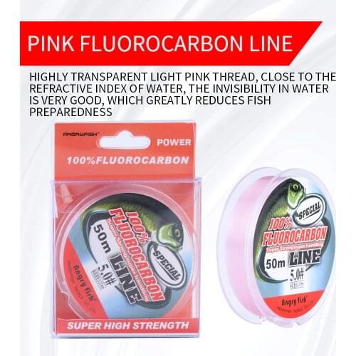 Angryfish 50M Fluorocarbon Fishing Line Pink Carbon Fiber Leader Line