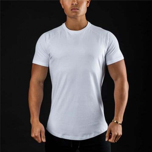 Fitness Solid Workout Tee Top Gym Men Cotton Breathable Sports Short Sleeve T-shirt Summer Fashion Brand O-Neck Slim Fit Tshirt