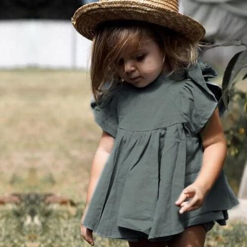 Newborn girl Cotton Linen Clothes Set Ruffle Solid Tops Shorts Pants Outfits Summer 2PCS Clothing