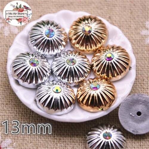 50pcs 13mm rhinestone round flower golden/silver Buttons Home Garden Crafts Cabochon Scrapbooking Clothing accessories