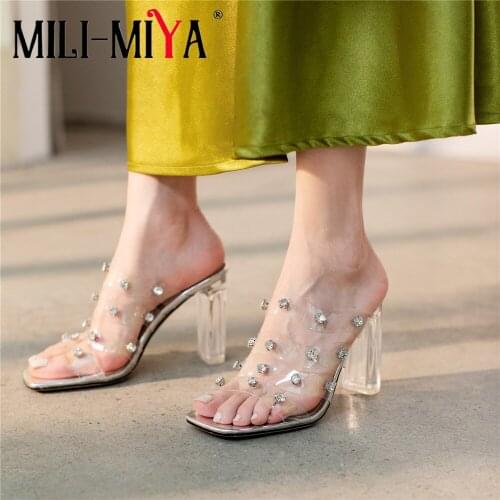 MILI-MIYA Luxury Rhinestone Transparent Sandals Women Crystal High Heels Slippers Ladies Bling Peep Toe Wedding Night Club Shoes