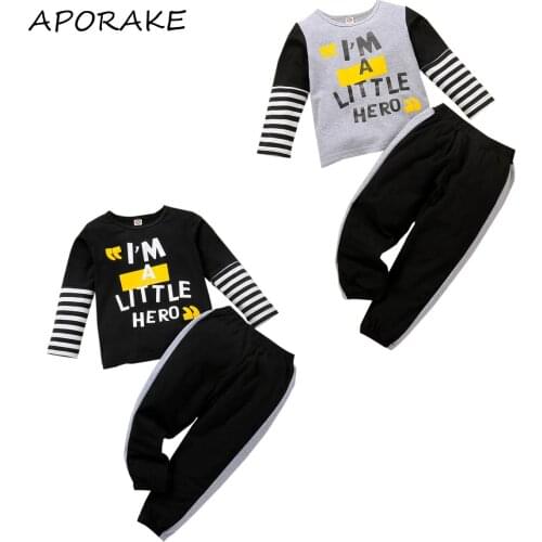 2021 0-5Y Toddler Boy Clothing Spring Fall Letter Print Striped Long Sleeve T-shirt+Long Pants Casual Outfits 2pcs Set