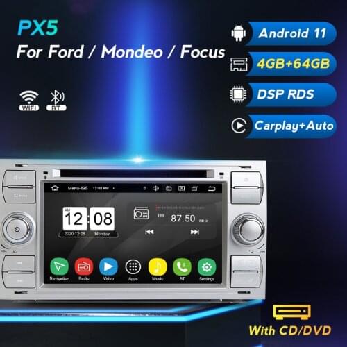 Newest 7"Android 11 4+64G Car Radio Multimedia DVD For Ford Focus 2 Mondeo S C Max Kuga Fiesta Fusion Auto Radio RDS DSP GPS SWC
