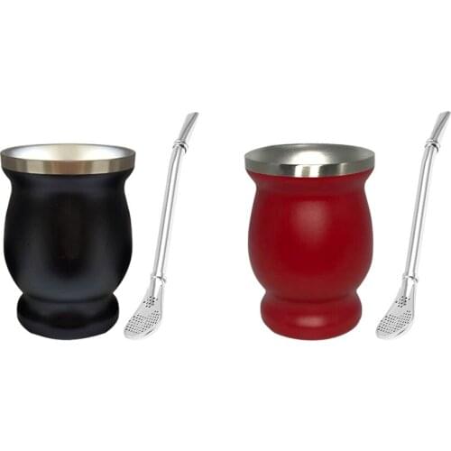 Yerba Mate Gourd Set Double-Wall Stainless Steel Mate Tea Cup and Bombilla Set Includes Yerba Mate Gourd (Cup) With One Bombilla