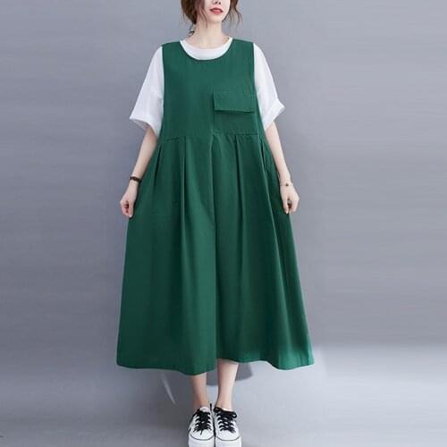 New One-Piece Korean Summer Dress WomenS Clothing Oversize Sleeveless Loose Casual Long Dress Japanese Cotton Linen Vest Dress