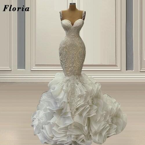 Formal Beaded Wedding Dresses With Mermaid 2021 Arabic Dubai Women Bride Dresses Vestido De Noiva 2021 Middle East Bridal Gowns