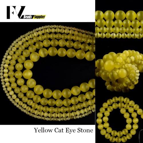 Wholesale 4-12mm Natural Light Yellow Cat Eye Spacer Round Stone Beads For Jewelry Making DIY Bracelets Necklace Needlework 15"