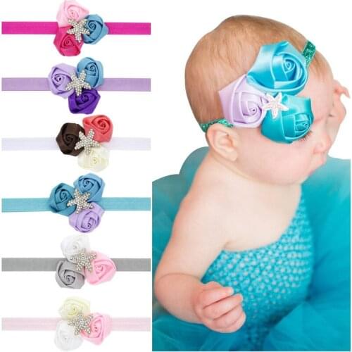 Mermaid Headband for baby Newborn Beach Photo Prop Girls Rhinestone Headbands Baby Starfish Hairband Flower accessories HB343D