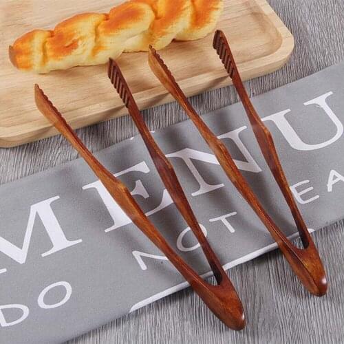 Sale 1PC Wooden Foods Clips Bamboo Cooking Kitchen Tongs Food BBQ Tool Salad Bacon Steak Bread Home Kitchenware 10150E