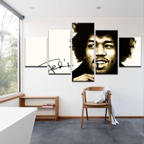 5 Pcs/set Modern Home Decor Painted On Wall Art "Jimi" Hendrix Canvas Painting Print Poster For Bedroom Vintage Picture Framed