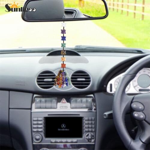 Sunligoo New Merkaba 7 Chakra Tumbled Gemstone Tassel Spiritual Meditation Hanging Window Feng Shui Ornament Car Home Wall Decor