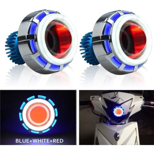 Motorcycle LED Projector Lens Headlight Kit with Blue Angel Eagle Red Devil Eye for Styling Fog Light Retrofit Moto Headlamp