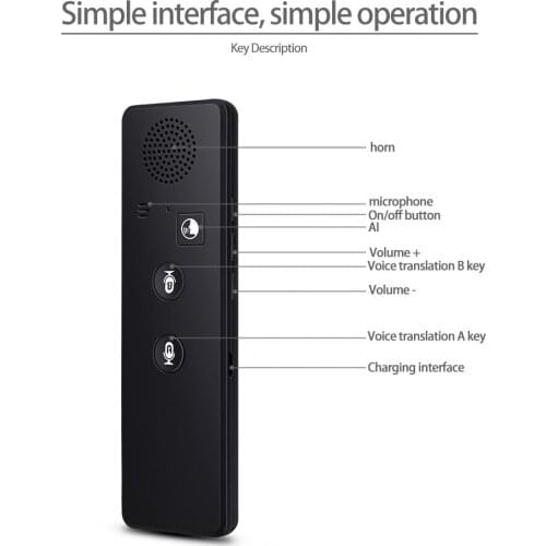 T3 Smart Voice Translator Multi-Languages Black Bluetooth Photo translation accurate translation and rapid response