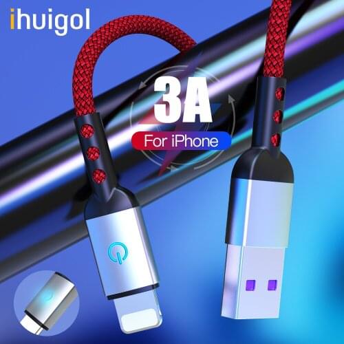 Ihuigol 1.2m USB Cable For iPhone 12 11 XS Pro Max XR X 8 7 6s Lighting Cable 3A Fast Charging With LED Light Phone Charger Cord