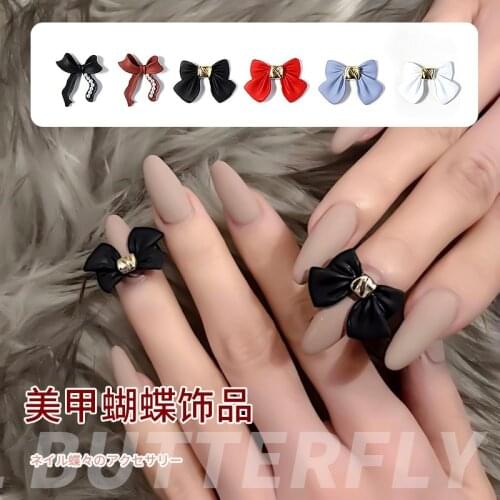 Japanese Nail Art Bow-Tie Decorations Alloy Jewelry 3D Frosted Nail Charms Black/White/Red Bowknot Accessories