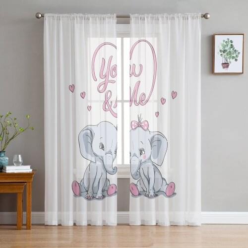 Sweet Baby Elephant Window Curtains Living Room Tulle Curtains Kitchen Decor Kids Room Curtain Window Treatment
