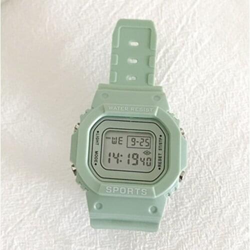 Women Green Digital Watch Girls Student Portable Wrist Watch with Soft Band LXH
