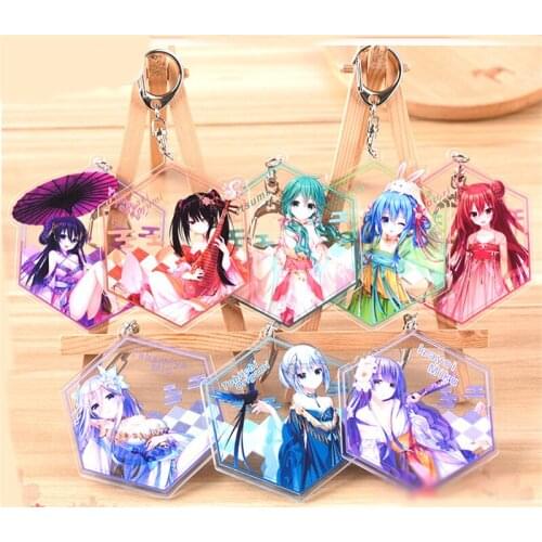 1pcs Anime DATE A LIVE Cartoon Tokisaki Kurumi Printed Acrylic Pendant Keychain Cosplay Prop Decor for Women Men Keyring