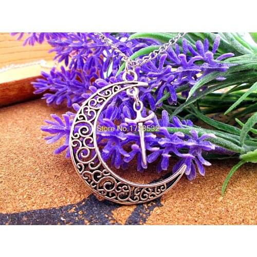 12pcs/lot Women Fashion Harajuku necklace, Crescent Moon necklace with sword charms